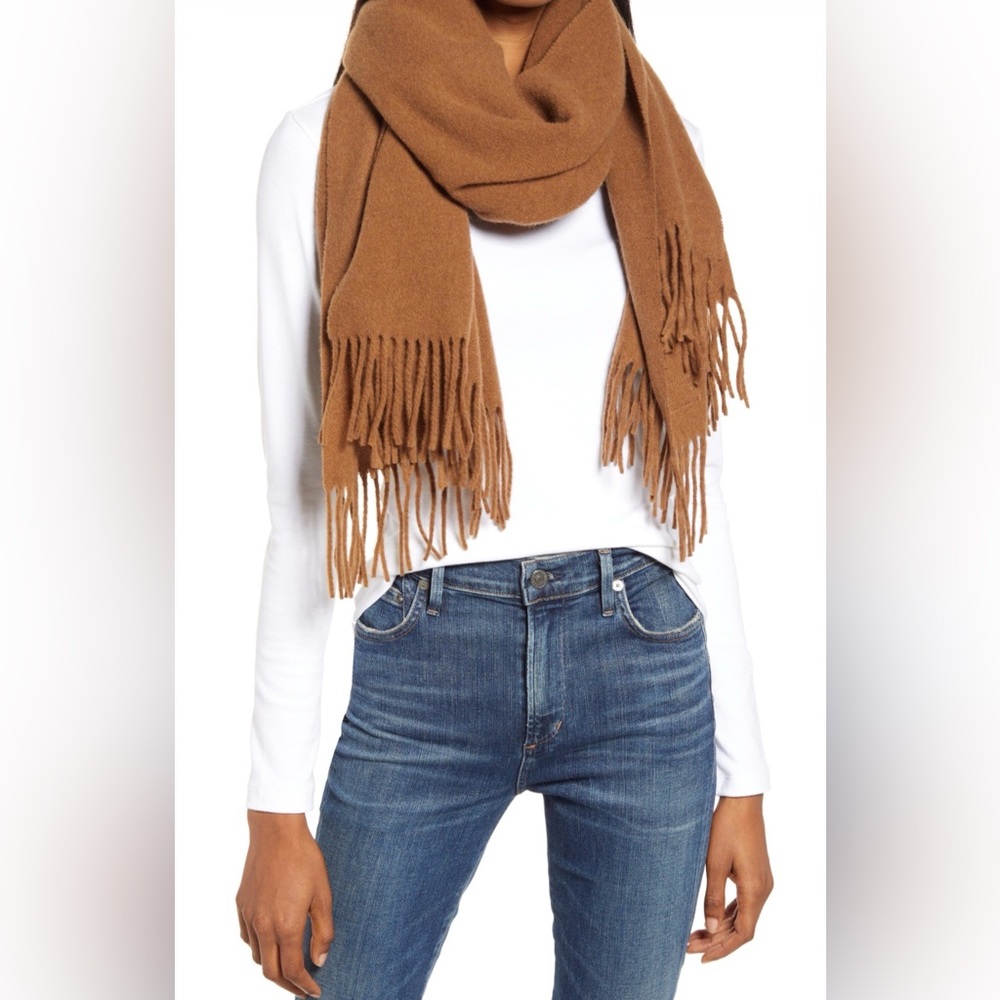 *NEW* Cozy Wool Fringed Scarf in Rich Camel Color